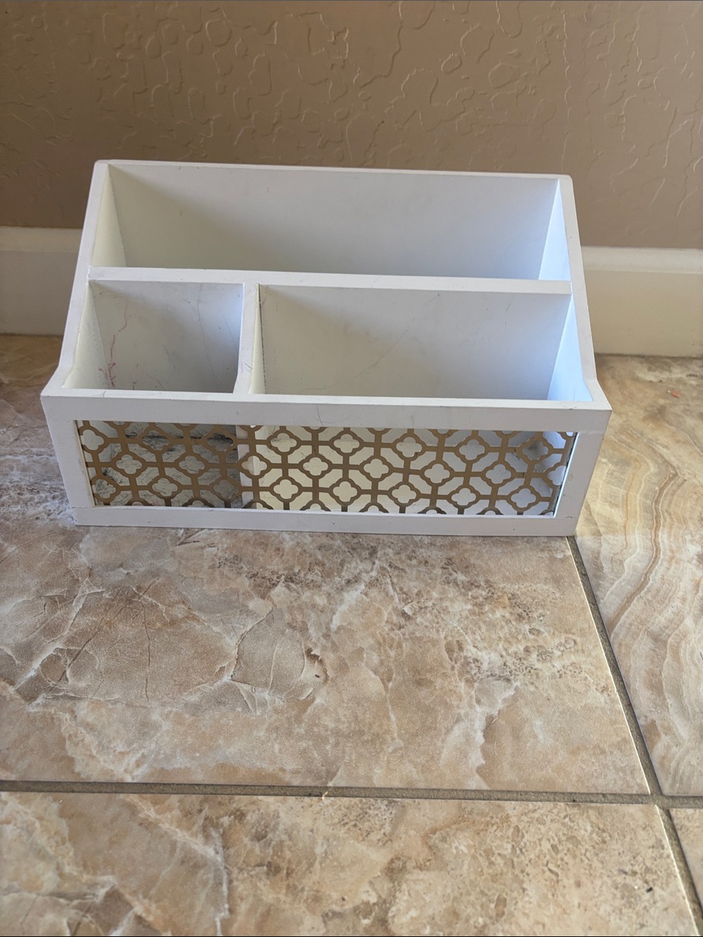White Wooden Bathroom or office Organizer with Gold
